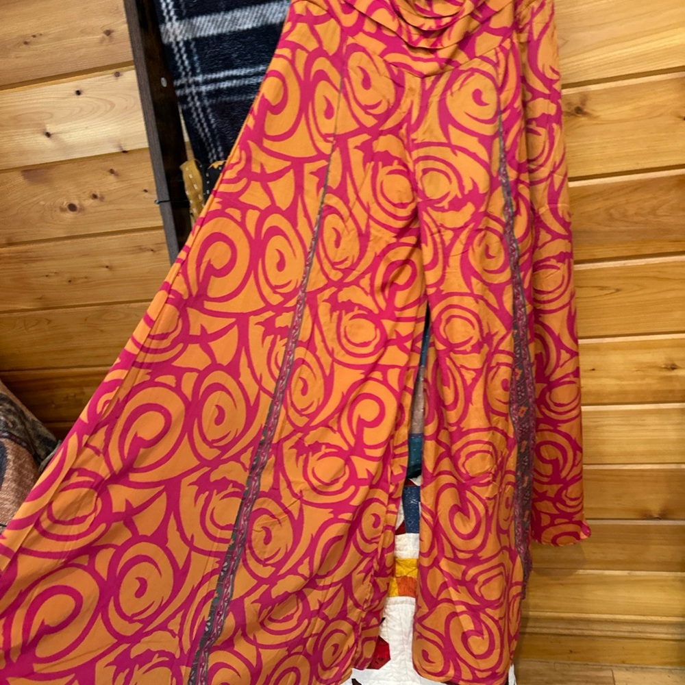 100% silk Vibrant Orange and Pink Wide Leg Jumpsuit
